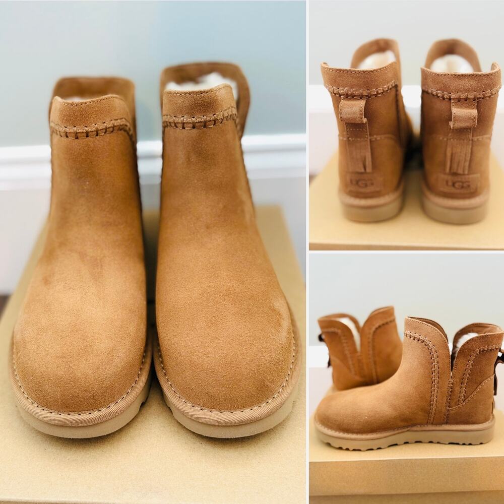 UGG Classic Mini Elaria Chestnut Suede Boots Women’s Size 7 NIB